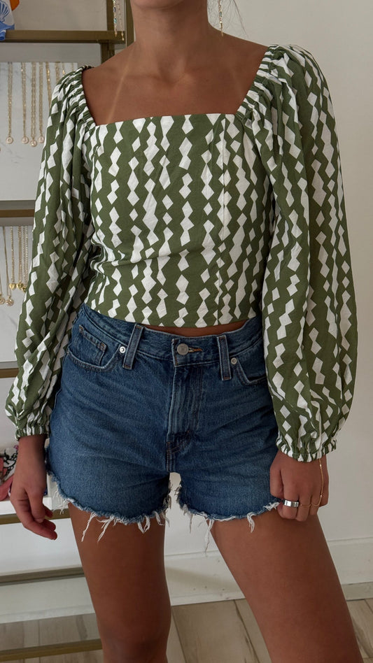 Green and White Top