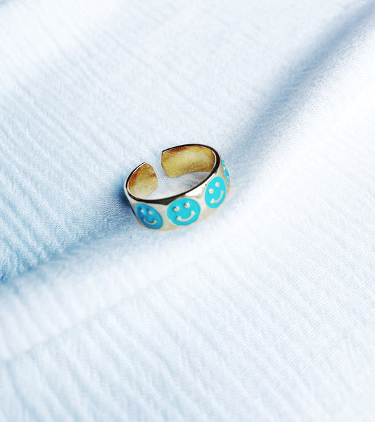 Blue Smiley Ring - FINAL SALE